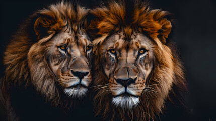 African lion couple. Pair of wildlife pride predator animals 4K Wallpaper