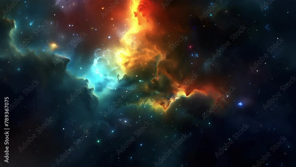 Wall mural blue golden deep space galaxy nebula. cinematic celestial background depicting astrology and space e