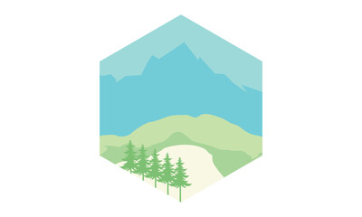 vector hexagon with Mountain landscape