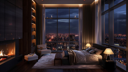 Urban Night: Dark Penthouse Bedroom with City View