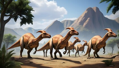 Parasaurolophus-A-Herd-Of-Parasaurolophus-Migrate-