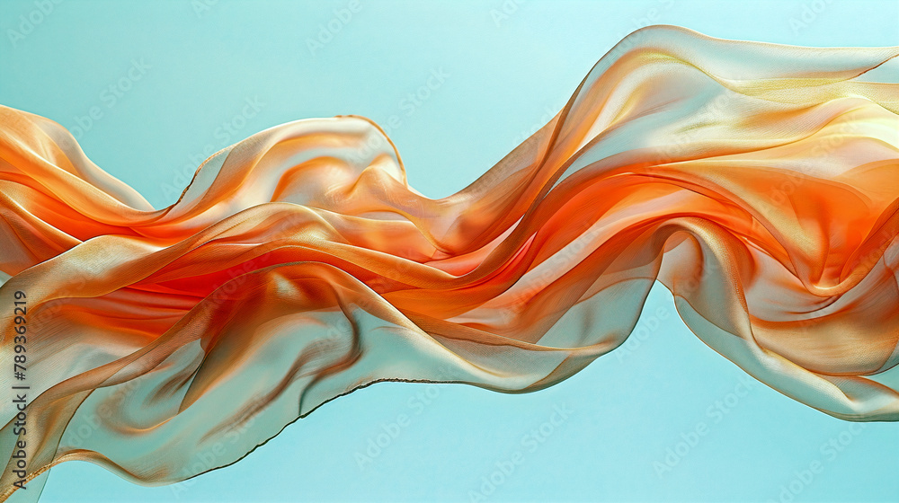 Aufkleber smooth elegant flow of wavy satin fabric in peach color, abstract background design. generative ai