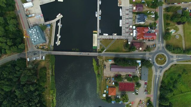 Top Down Port Bridge River Mrzezyno Most Rzeka Rega Aerial View Poland