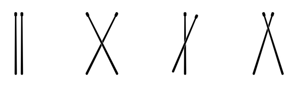 Set of black wooden drumsticks isolated on a white background. Vector illustration