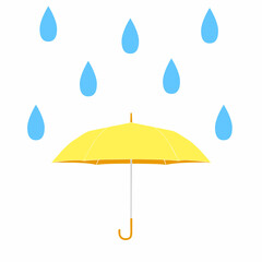 雨と黄色い傘のシンプルなイラスト - obrazy, fototapety, plakaty