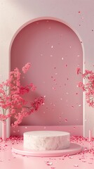 Podium pink stage display showcase product branding story background - obrazy, fototapety, plakaty