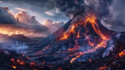 Fotobehang a volcano erupting with lava and smoke © DIAMOCK