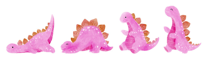 Stegosaurus . Cute dinosaur cartoon characters . Watercolor paint design . Set 11 of 20 . Vector .