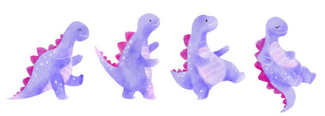 Stegosaurus . Cute dinosaur cartoon characters . Watercolor paint design . Set 12 of 20 . Vector .