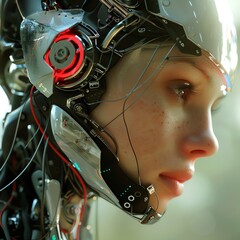 Illustrate a futuristic Artificial Intelligence Breakthrough using photorealistic CG 3D rendering, merging advanced technology with a touch of human-like emotion for a striking visual impact - obrazy, fototapety, plakaty