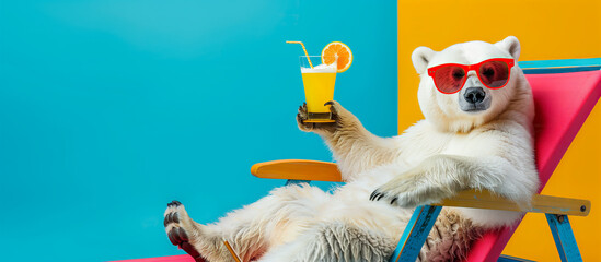 Polar Bear Lounging On A Beach Chair With A Tropical Drink