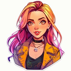 Cyber punk girl vector stickers isolated on a white background