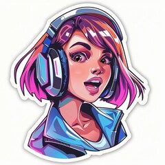 Cyber punk girl vector stickers isolated on a white background