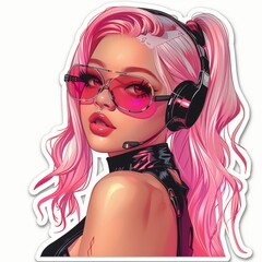 Cyber punk girl vector stickers isolated on a white background