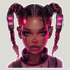 Cyber punk girl vector stickers isolated on a white background