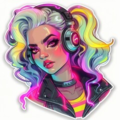 Cyber punk girl vector stickers isolated on a white background
