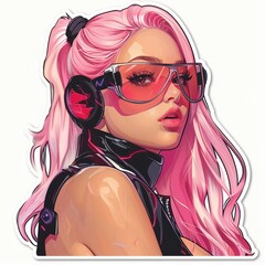 Cyber punk girl vector stickers isolated on a white background