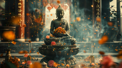 Serenity on Buddha Purnima. Generative AI.
