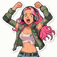 Cyber punk girl vector stickers isolated on a white background