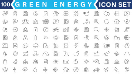 Green energy icon set. Collection of renewable energy, ecology and green electricity icons