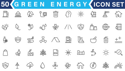 Green energy icon set. Collection of renewable energy, ecology and green electricity icons