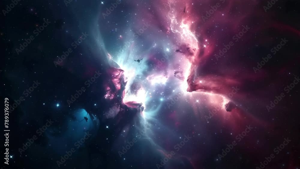 Wall mural blue red deep space galaxy nebula. cinematic celestial background depicting astrology and space expl