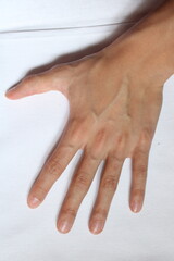 hand of the person on white background