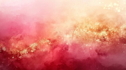 Fototapeta premium Abstract Red and Gold Watercolor Clouds, Dreamy Artistic Background with Copy Space