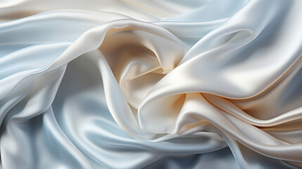 Abstract metallic background with some smooth lines Closeup of rippled white silk satin fabric сreated with Generative Ai