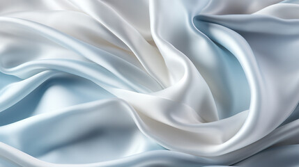 Abstract metallic background with some smooth lines Closeup of rippled white silk satin fabric сreated with Generative Ai - obrazy, fototapety, plakaty