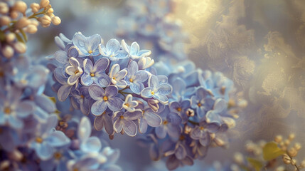 Soft whispers of lilac and periwinkle, with a dusting of gold, suggesting the delicate touch of spring. 