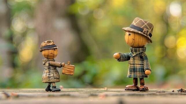 miniature wood doll refusing a bribe from a vendor