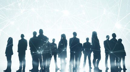 Group of multinational people and digital technology concept. Digital transformation. System engineering.