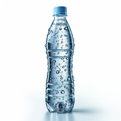 Minimalist Poster: Plastic Water Bottle with Ice Water on White Background