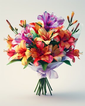 A bouquet of various colored lily flowers, including yellow, orange, red, purple, and pink.