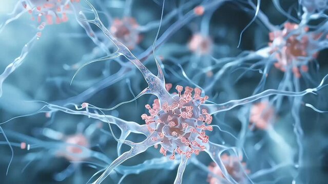 Neurons cells close up 3d render Synapses and axones transmitting electrical signals