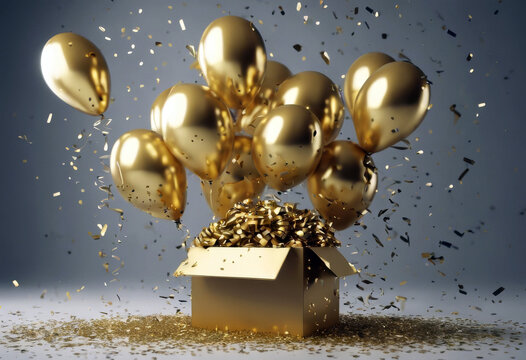 confetti 21st box  balloon 3D Happy surprise birthday Rendering gold number celebration party background anniversary decoration celebrate invitation event age signs festive card year de