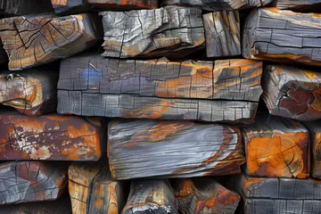  Stacked firewood in a pile as a background. Close up © agrus_aiart