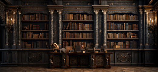 Mystical Antique Library with Vintage Globes and Books - obrazy, fototapety, plakaty