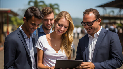 A group of people gather on a dock and engage in discussions about port-related negotiations