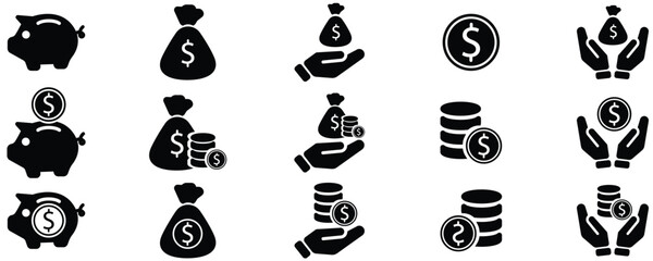 Set of icon related to income, salary, money, business. Outline icon collection. Editable stroke. Vector illustration. collection icon 