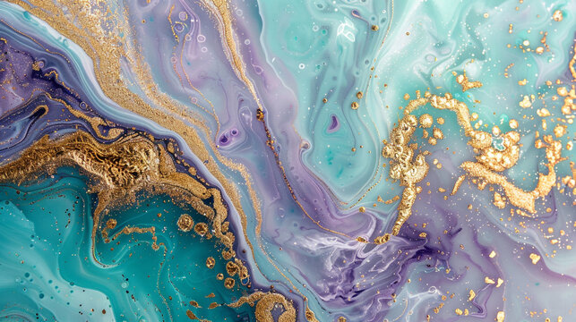 The tranquil dance of lavender and seafoam, with a golden glitter finish. 