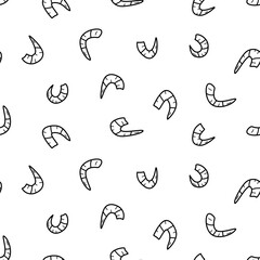 Seamless pattern of randomly arranged curved shrimps. Vector illustration of red shrimp, seafood wallpaper background.