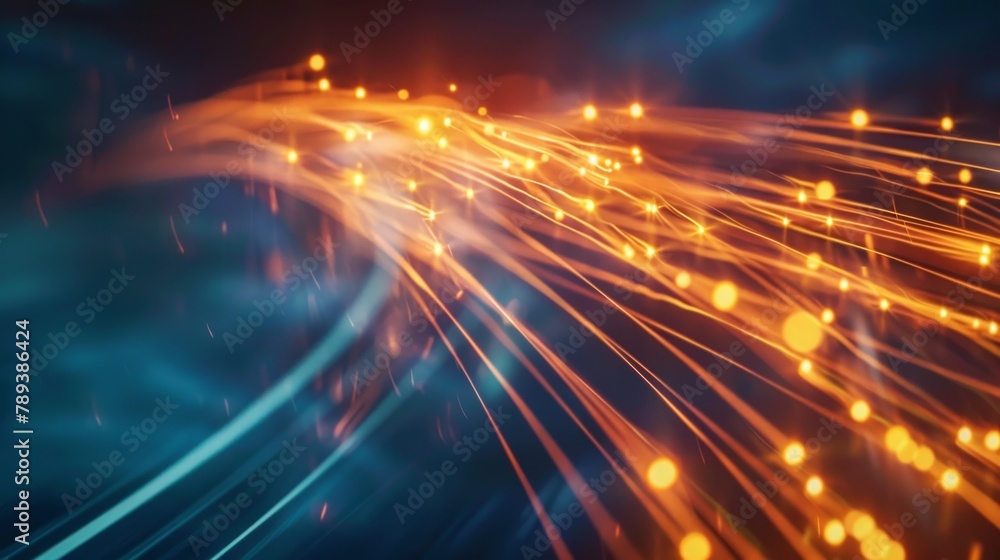 Poster futuristic technology abstract background with glowing lines and bokeh