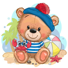 Cute baby cartoon Teddy Bear in sailor costume