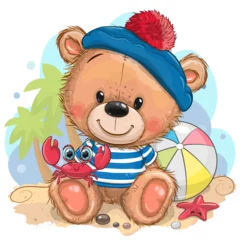 Deurstickers Kinderkamer Cute baby cartoon Teddy Bear in sailor costume
