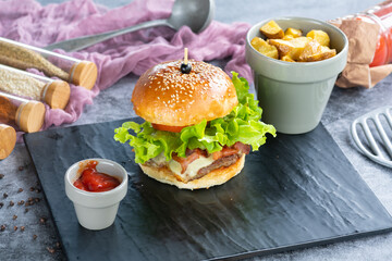 burger with fries