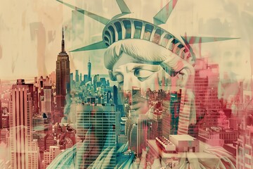 New York Essence: Statue of Liberty and Cityscape Meld