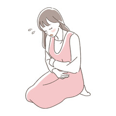 Illustration of a woman holding her stomach.
