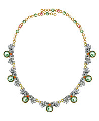 Jewelry design nature art set with fancy sapphire silverand gold necklace sketch by hand on paper.